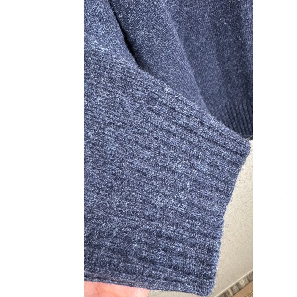 J Crew Rugged Merino Wool Blend Quarter Zip Sweater Mens L Heather Navy Blue